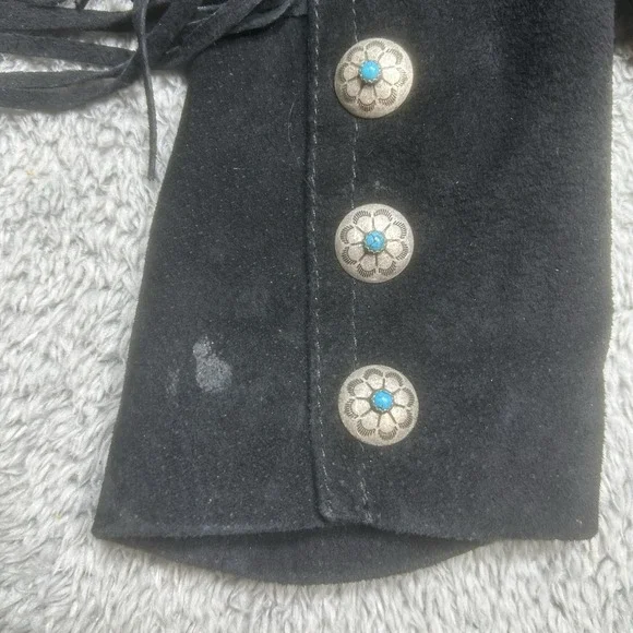 Vintage Scully Jacket Womens M Black Leather Western Fringe Studded Beaded Suede - Picture 9 of 16